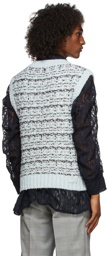 We11done Blue & Black Tweed Knit Vest