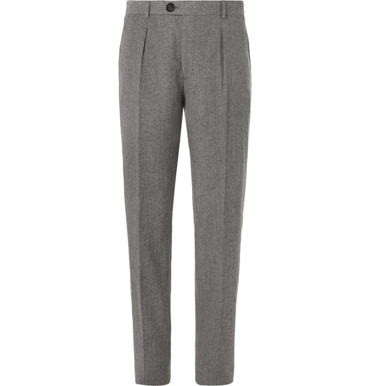 Photo: Oliver Spencer - Pleated Cotton and Wool-Blend Trousers - Gray