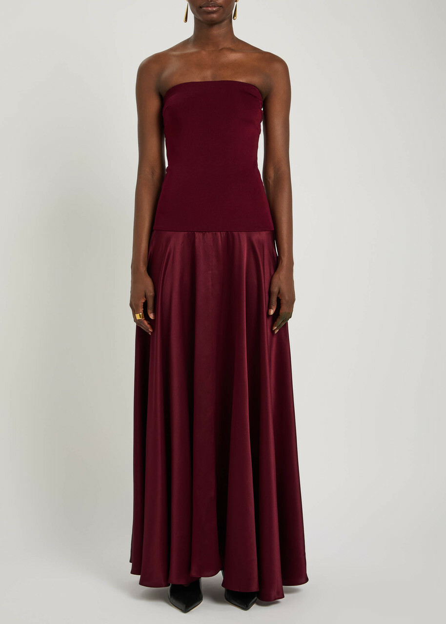 Esse Studios Illi Scarf-effect Silk and Stretch-knit Maxi Dress Burgundy