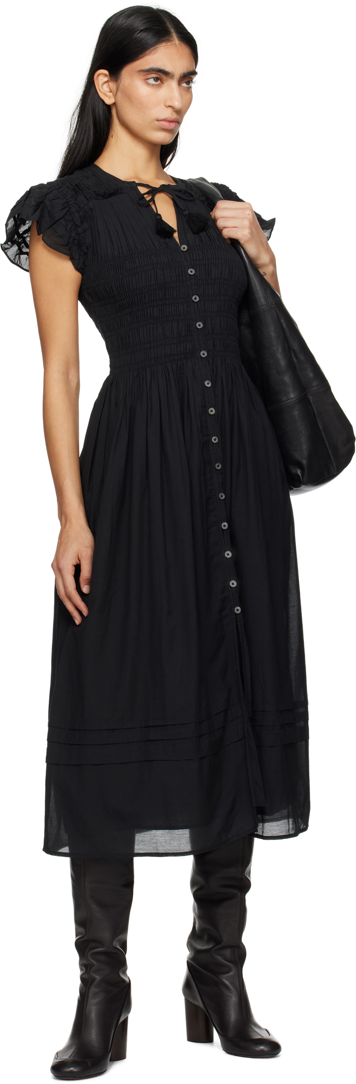 SEA NY Black Nomi S/S Midi Dress