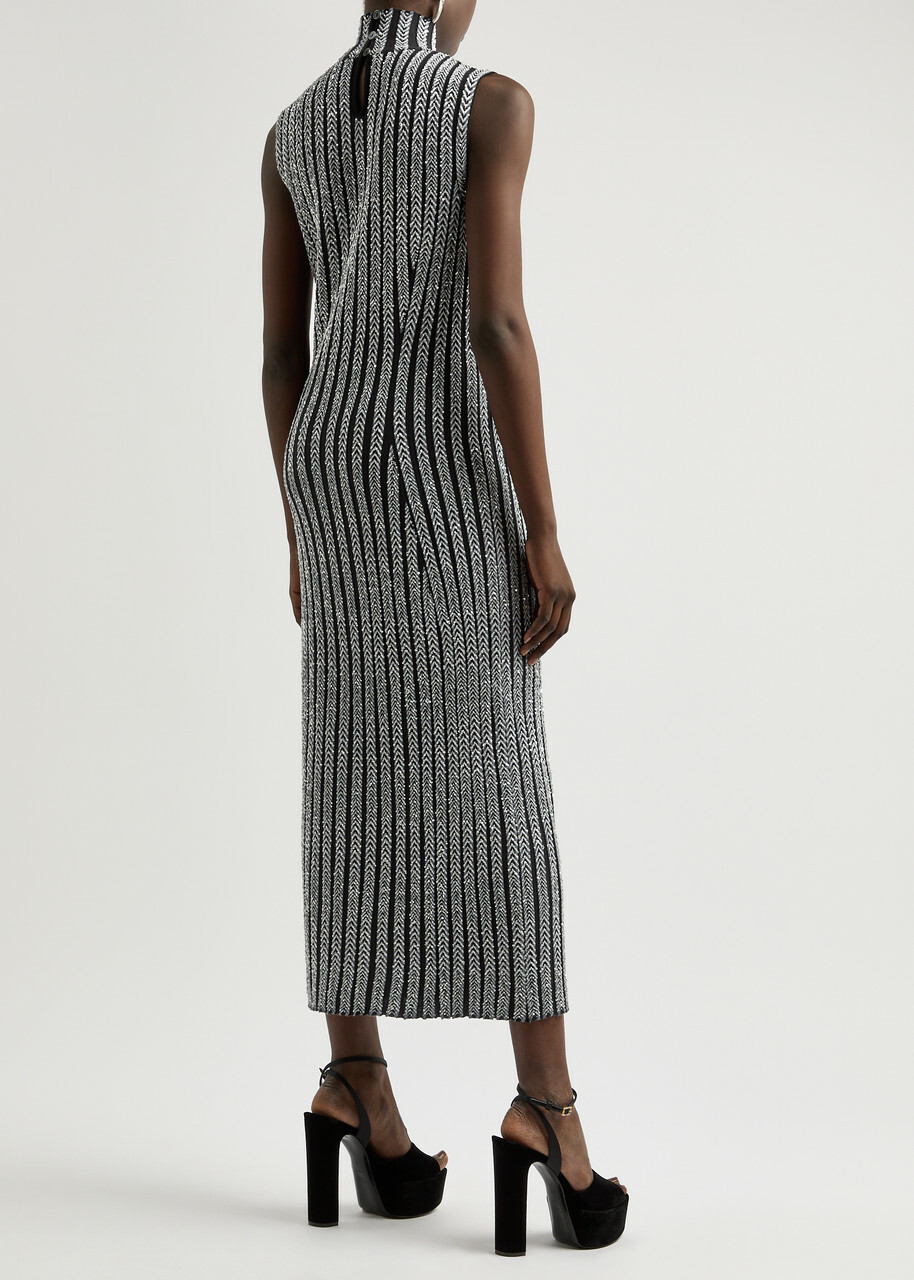 Missoni Striped Sequin-embellished Knitted Midi Dress Silver