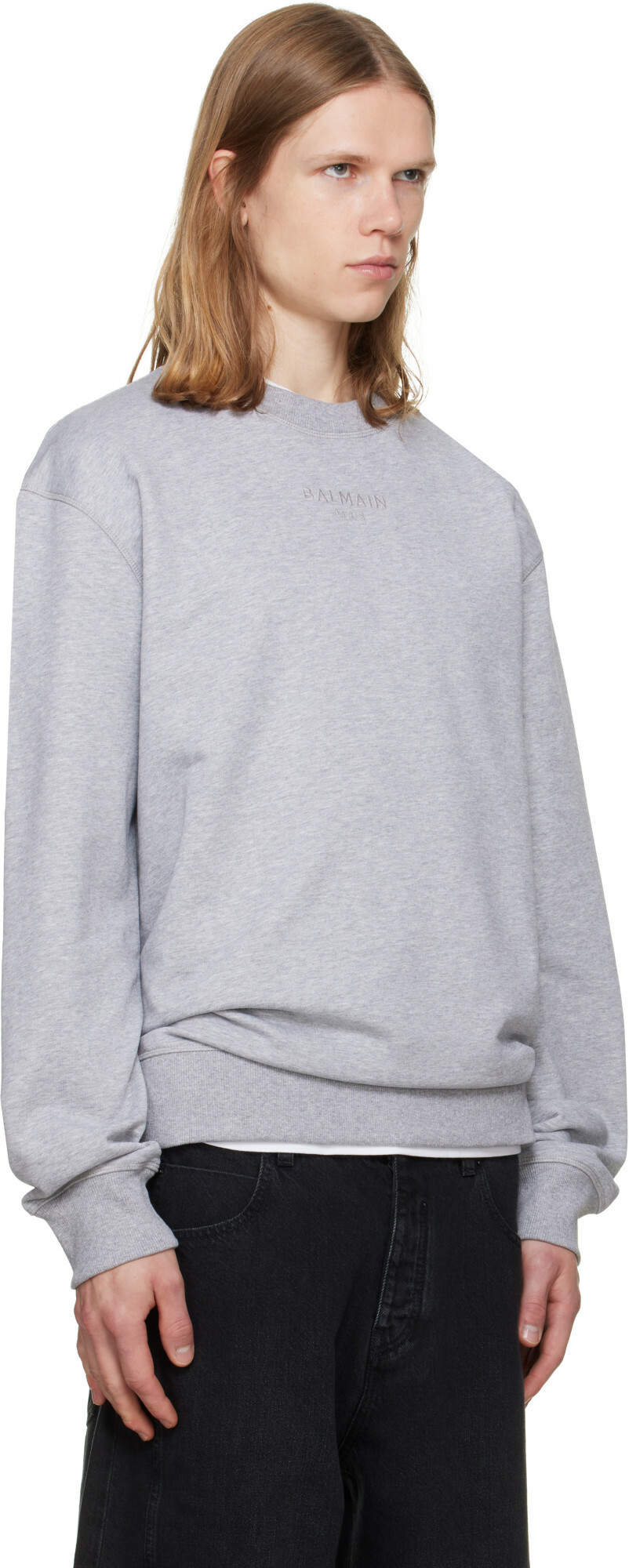 BALMAIN Gray Embroidered 'Balmain Paris' Sweatshirt