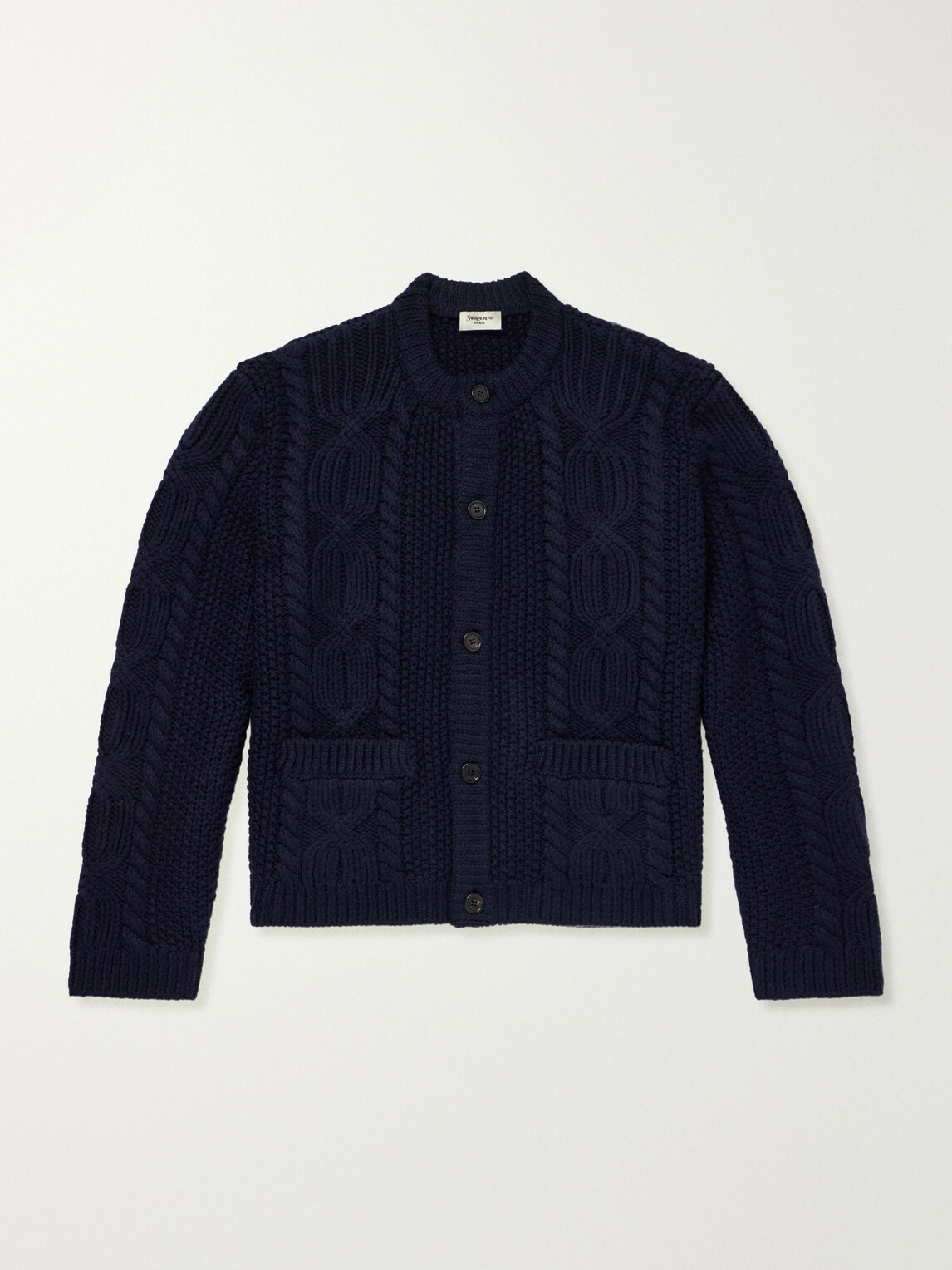 SAINT LAURENT - Cable-Knit Wool Cardigan - Blue