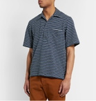 Camoshita - Skipper Camp-Collar Striped Cotton-Terry Shirt - Blue