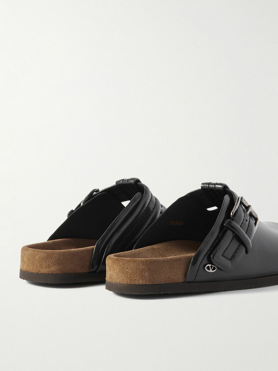 Valentino Garavani - Buckled Glossed-Leather Clogs - Black
