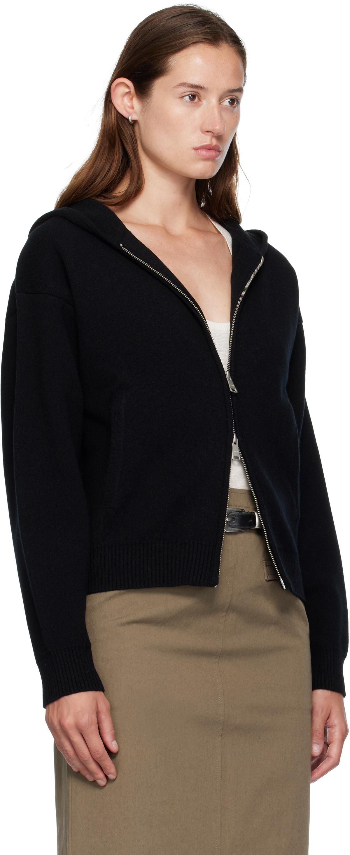 COOR Black Double Face Wool Zip Hoodie
