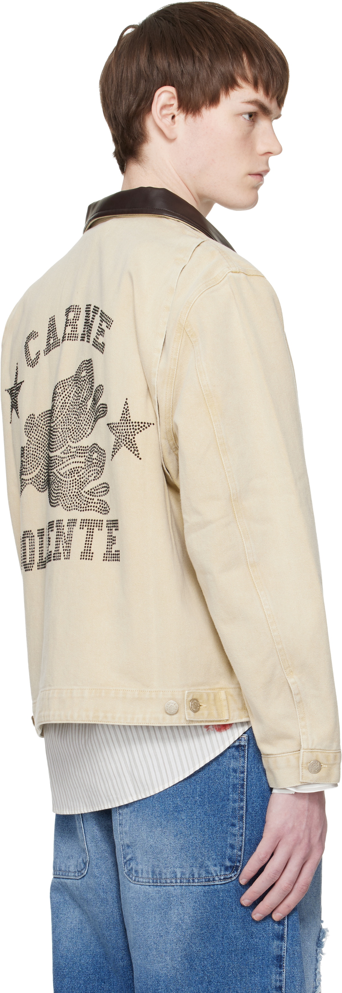 Carne Bollente Beige 'Moto Rabbit Rides Again' Denim Jacket