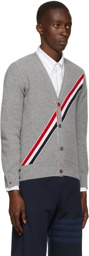 Thom Browne Grey Piqué Diagonal Stripe Cardigan