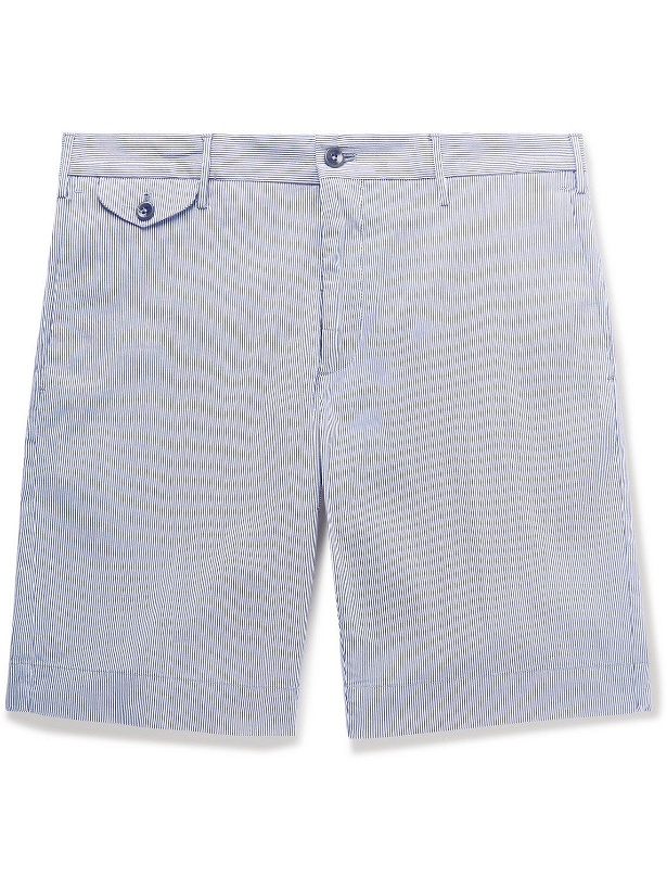 Photo: Incotex - Slim-Fit Striped Cotton-Blend Poplin Bermuda Shorts - Blue