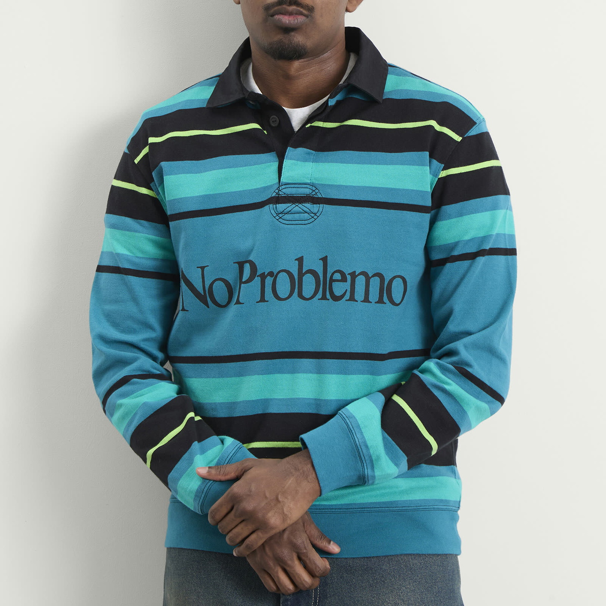 No Problemo Men's Striped Rugby Shirt in Aqua