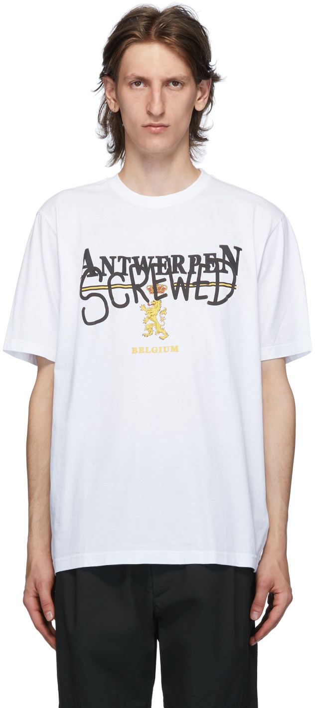 Photo: VETEMENTS White 'Antwerpen Screwed' T-Shirt