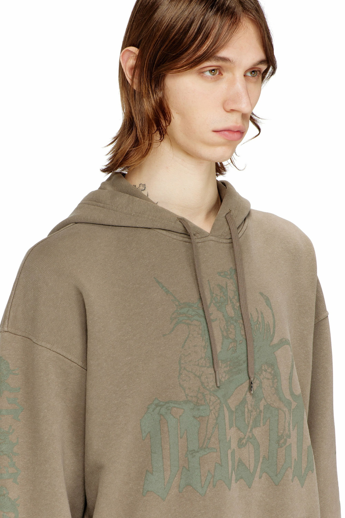 Diesel Treated hoodie with griffin print - Sweaters Mens in Brown