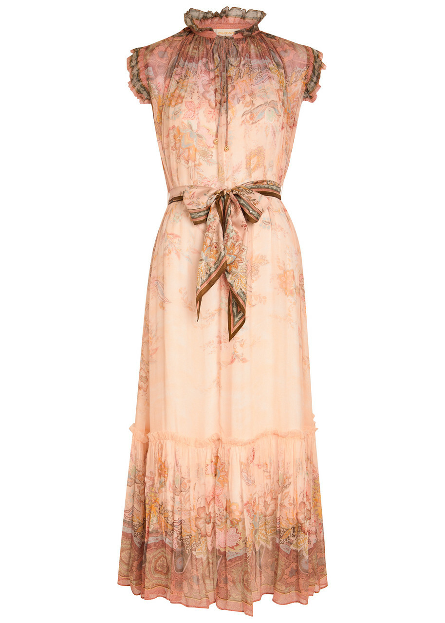 Zimmermann Alchemy Belted Paisley-print Chiffon Midi Dress Pink