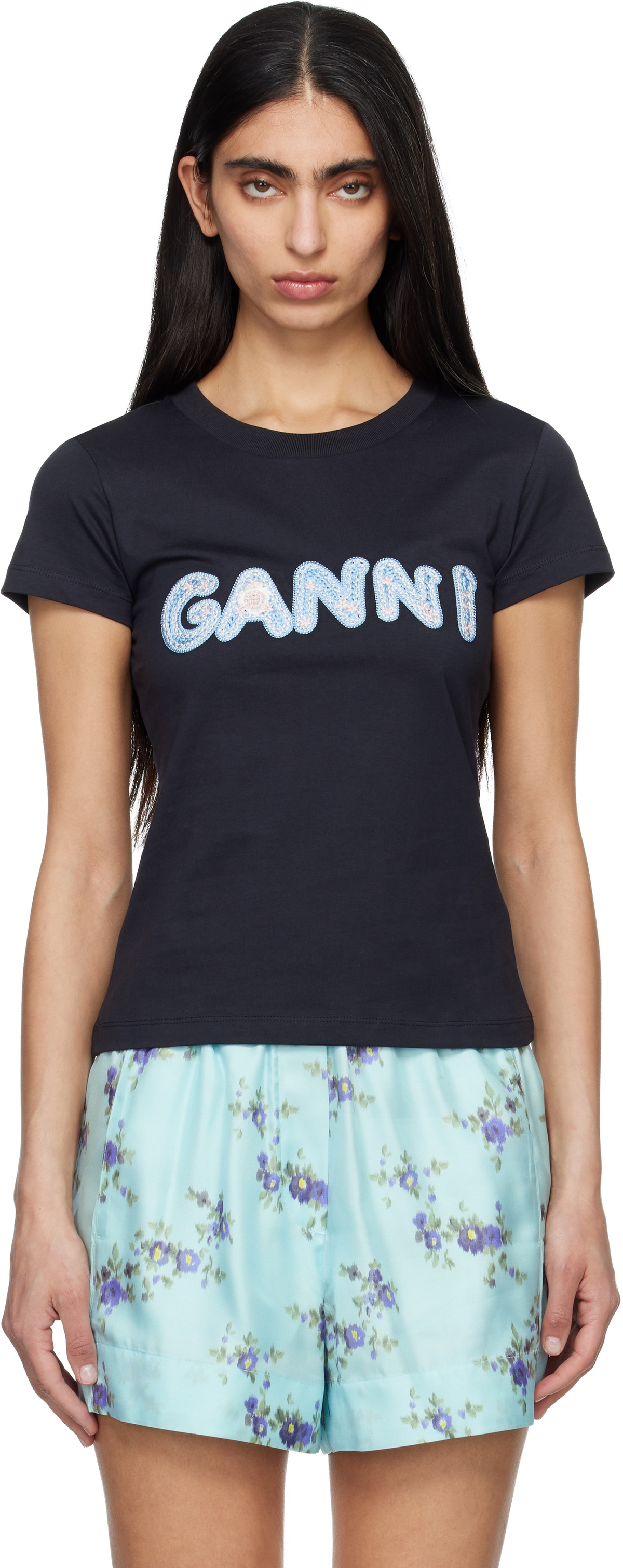 GANNI Black Baby Fit 'Ganni' T-shirt