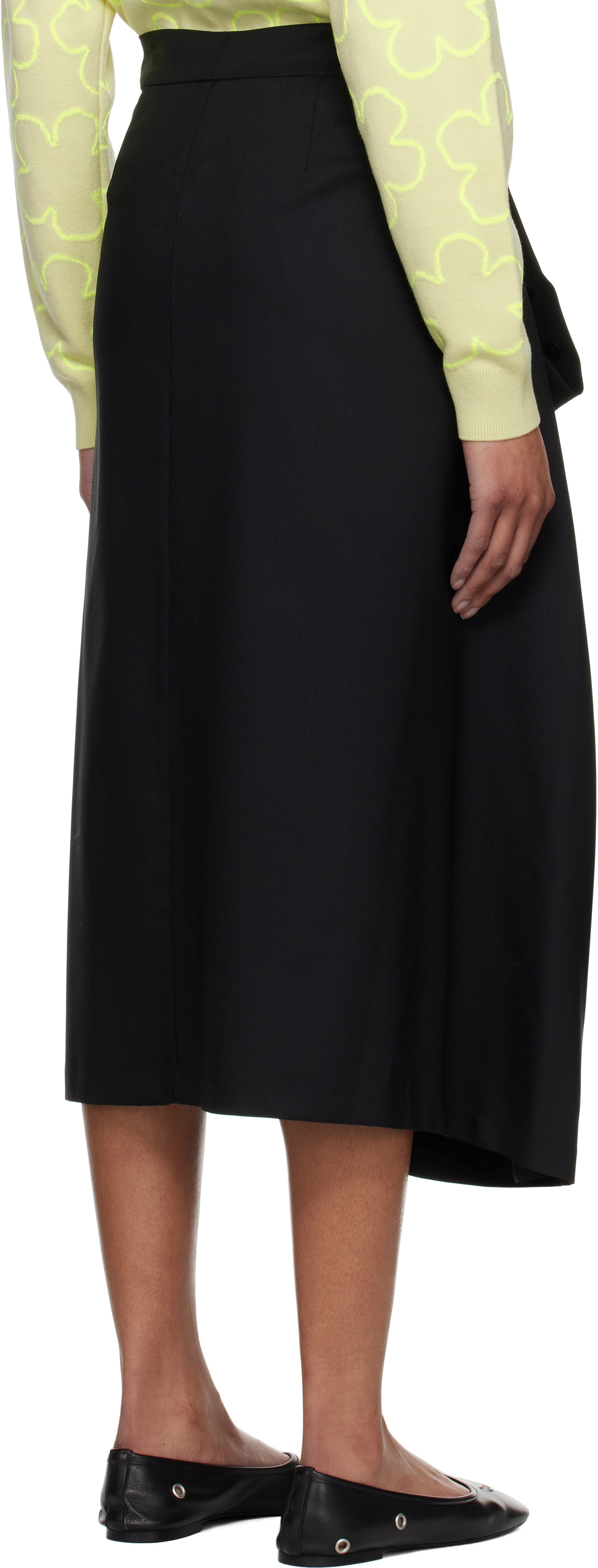 Kenzo Black Kenzo Paris Virgin Wool Midi Skirt