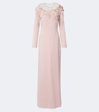 Costarellos Zurina embellished floral-appliqué crêpe gown