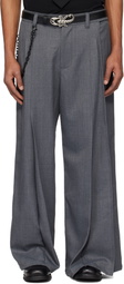 NULLUS Gray Belted Large Pleated Trousers