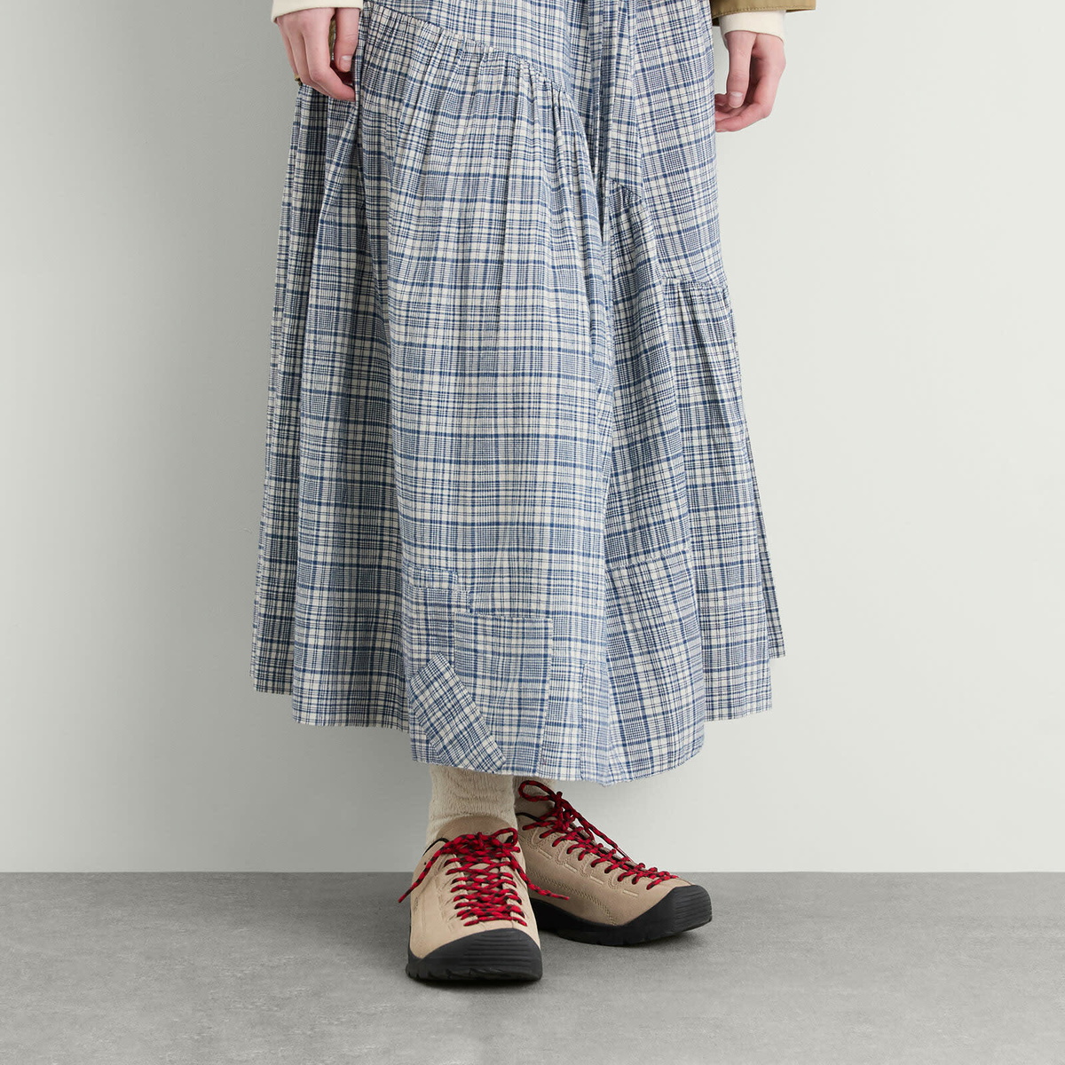 Story mfg. Women's Hand Orbit Skirt in Indigo Check