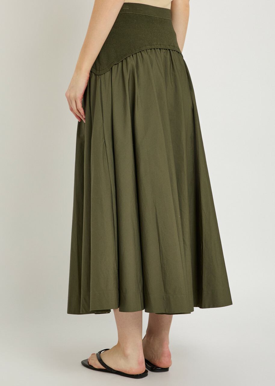 Simkhai Ovie Cotton-poplin Midi Skirt Khaki