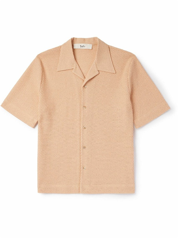 Photo: Séfr - Noam Camp-Collar Waffle-Knit Cotton-Blend Shirt - Neutrals