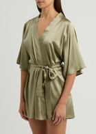 Fleur OF England Arianna Lace and Silk-blend Satin Robe Sage