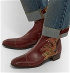 Gucci - Webbing-Trimmed Embroidered Leather Chelsea Boots - Men - Red