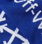 Off-White - Glittered Logo-Intarsia Stretch Cotton-Blend Socks - Blue