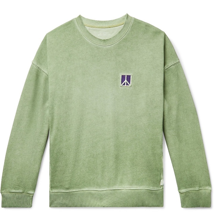 Photo: Saturdays NYC - Ari Peace Embroidered Pigment-Dyed Loopback Cotton-Jersey Sweatshirt - Green