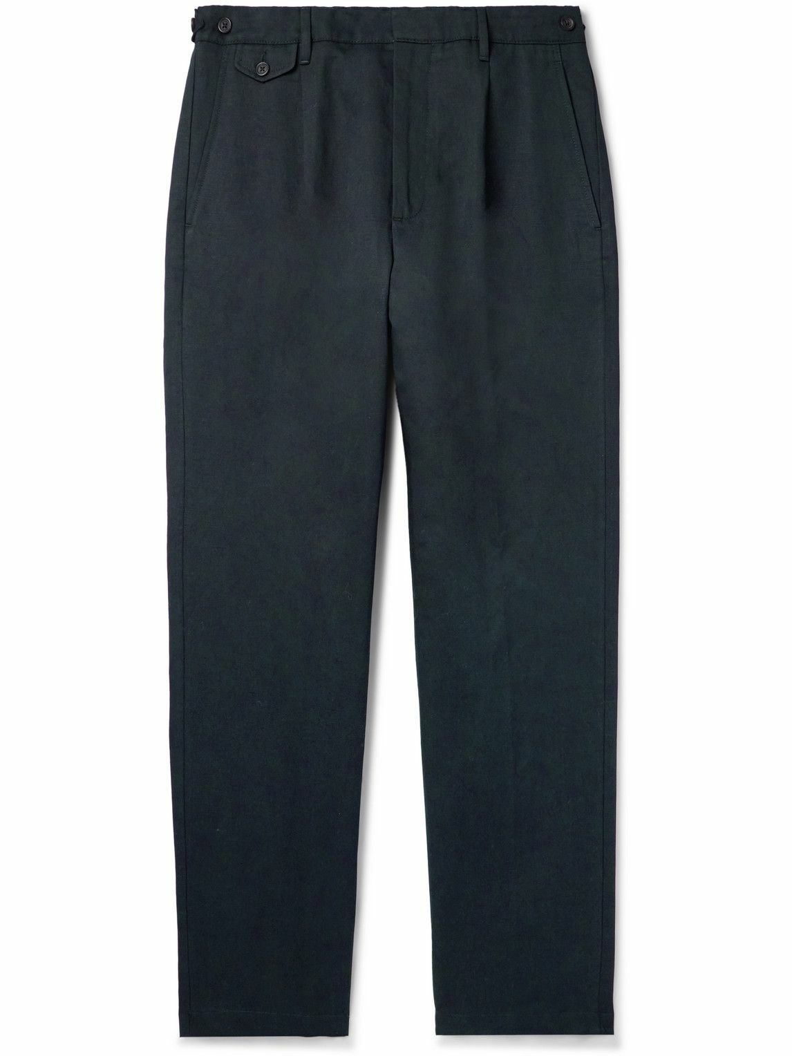 Photo: Dunhill - Straight-Leg Pleated Cotton and Linen-Blend Twill Trousers - Blue