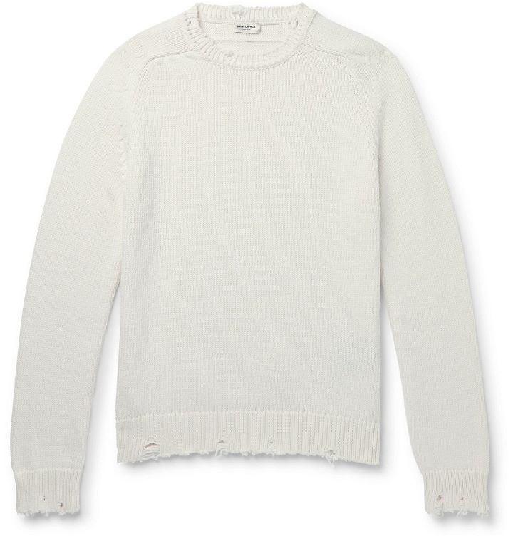 Photo: SAINT LAURENT - Distressed Cotton Sweater - White