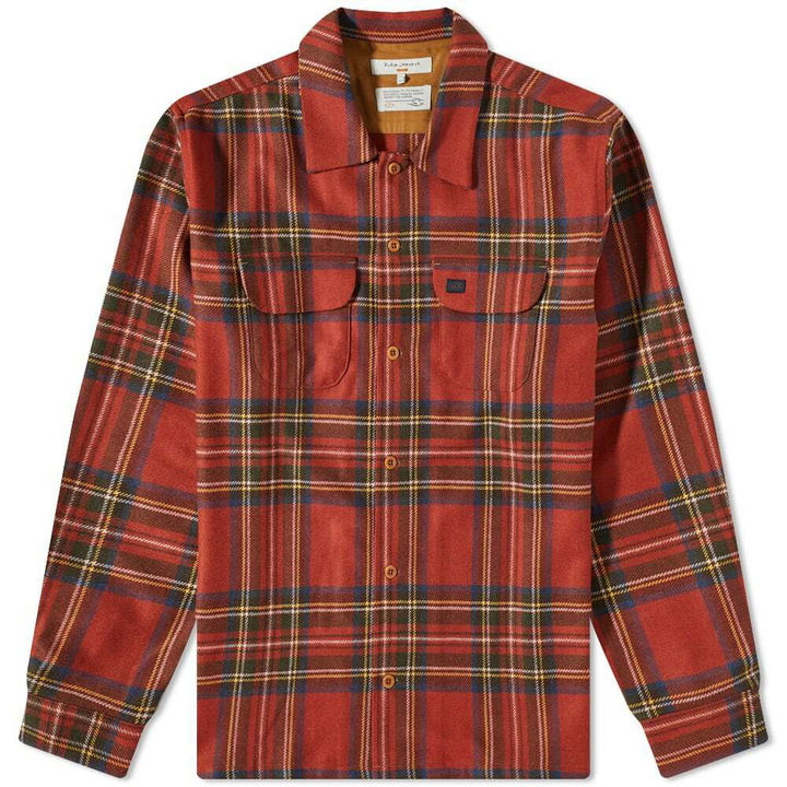 Photo: Nudie Jeans Co Men's Nudie Sten Tartan Check Wool Overshirt in Poppy Red