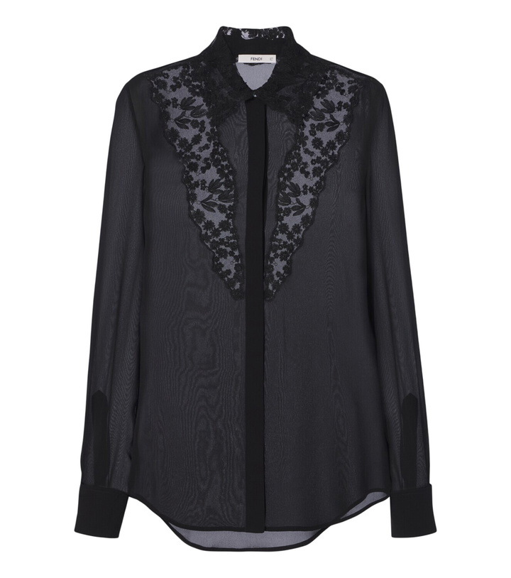 Photo: Fendi Lace-trimmed silk georgette shirt