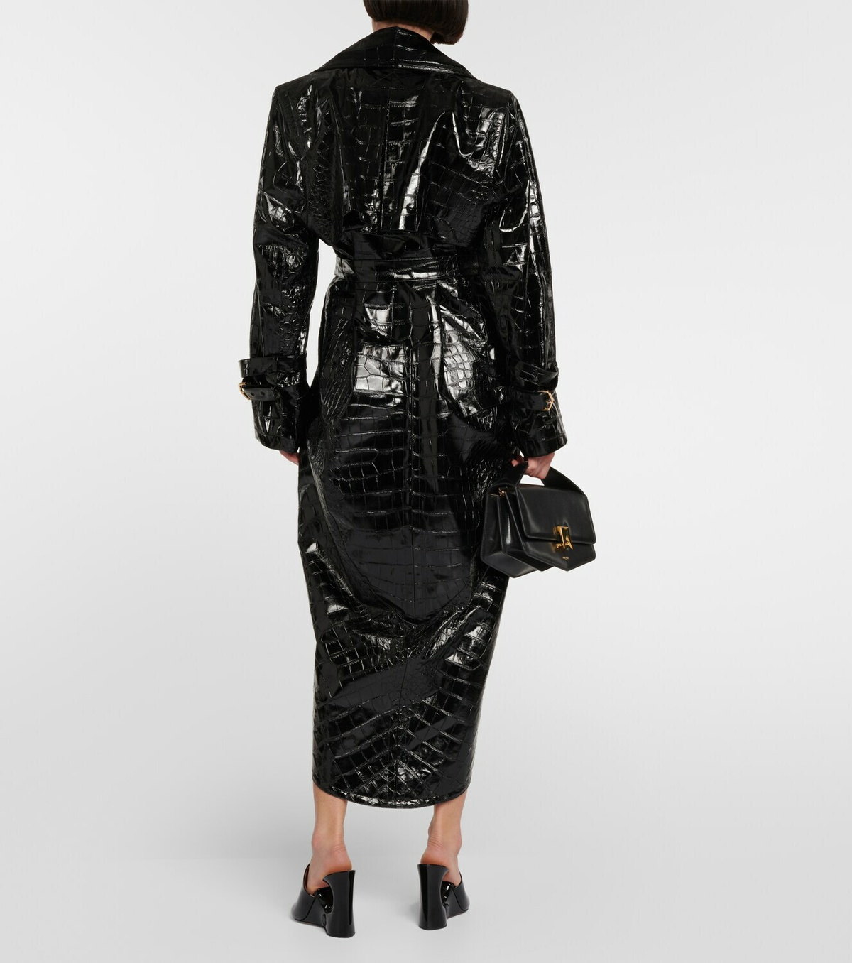 Alaïa Croc-effect faux leather trench coat ALAÏA