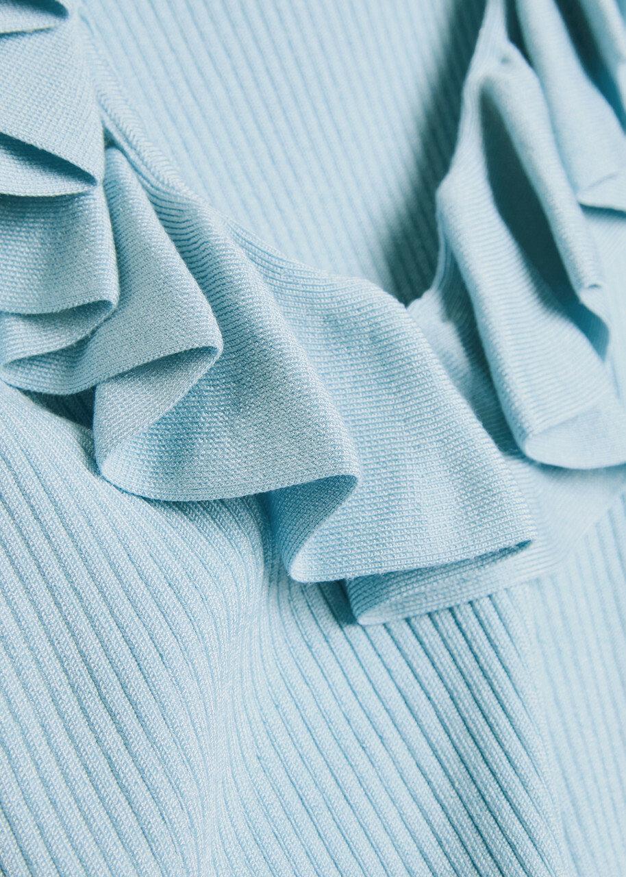 Alice + Olivia Marnie Ruffled Knit top Blue