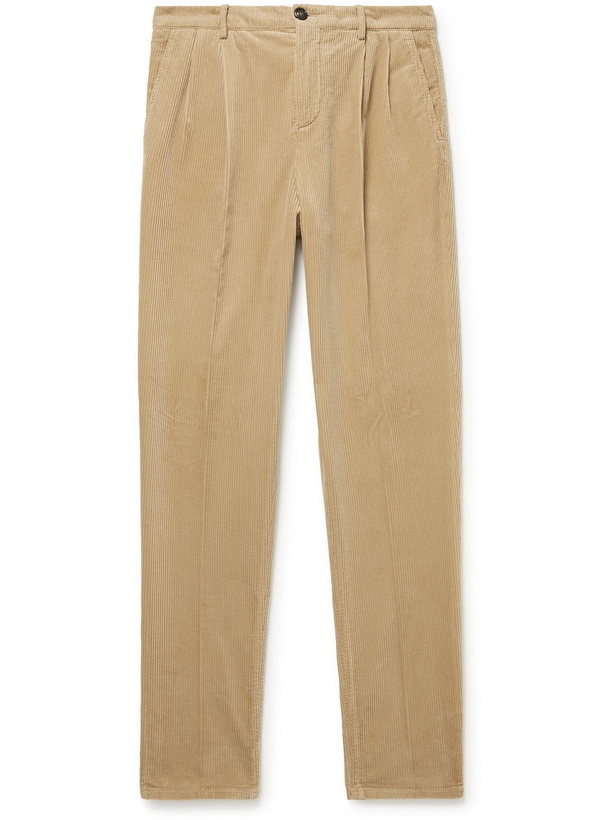 Photo: BRUNELLO CUCINELLI - Pleated Cotton-Corduroy Trousers - Neutrals