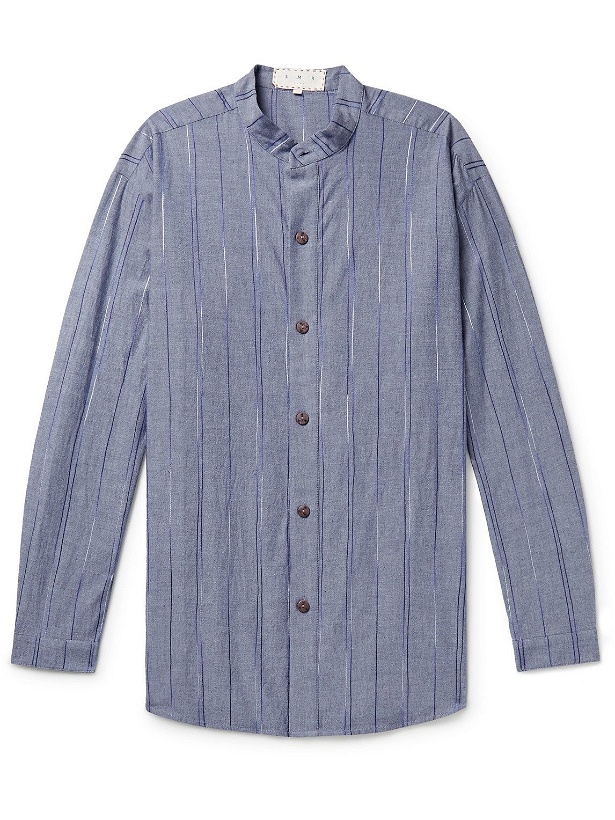 Photo: SMR Days - Tulum Grandad-Collar Striped Cotton-Chambray Shirt - Blue