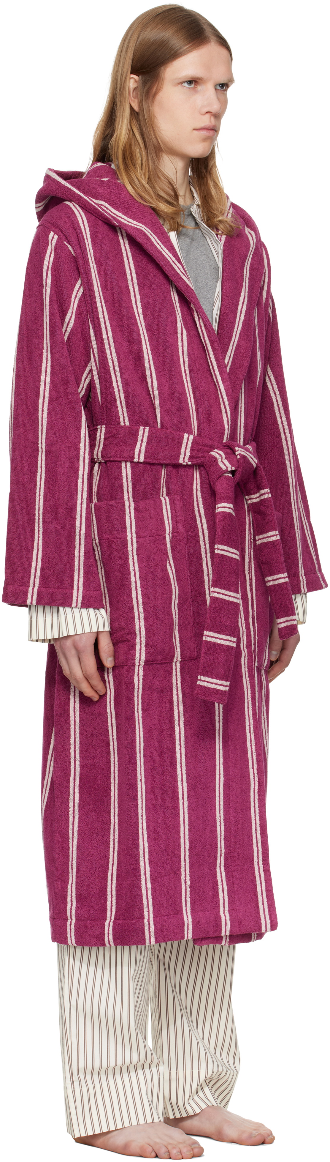 Tekla Burgundy Terry Hooded Bathrobe
