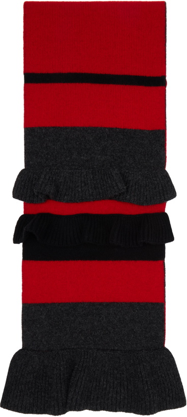 Photo: Simone Rocha Red & Gray Ruffle Graphic Logo Knit Scarf
