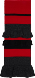 Simone Rocha Red & Gray Ruffle Graphic Logo Knit Scarf