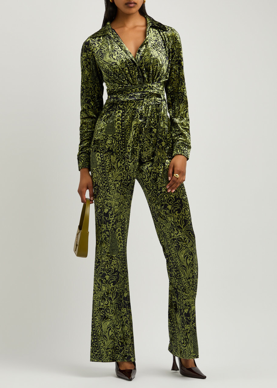 Diane Von Furstenberg Largarde Belted Printed Velvet Shirt Multicoloured