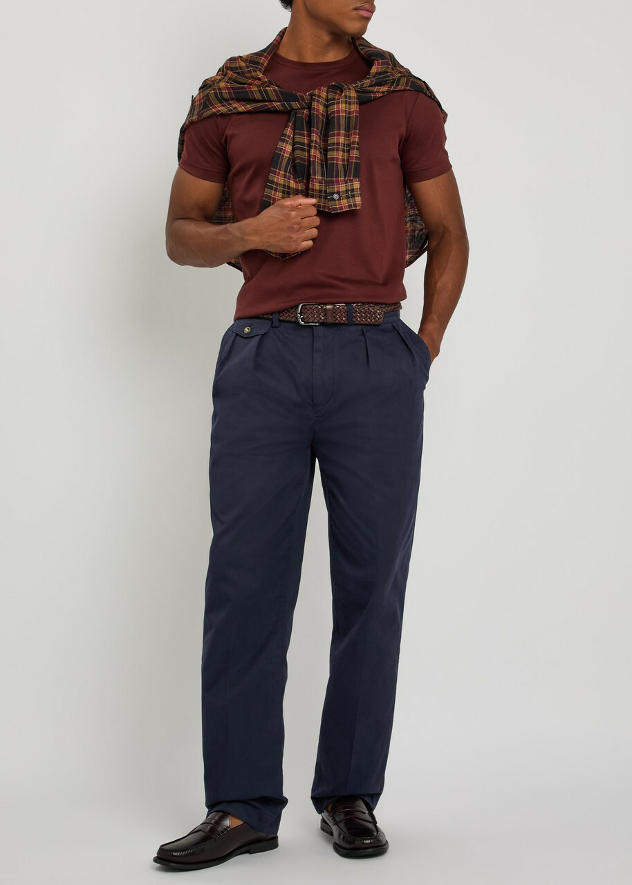 Gant Pleated Cotton-twill Chinos Navy