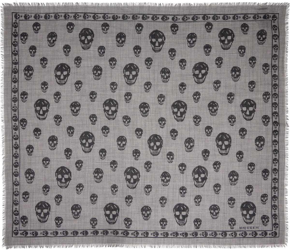 McQueen Black & White Houndstooth Skull Scarf