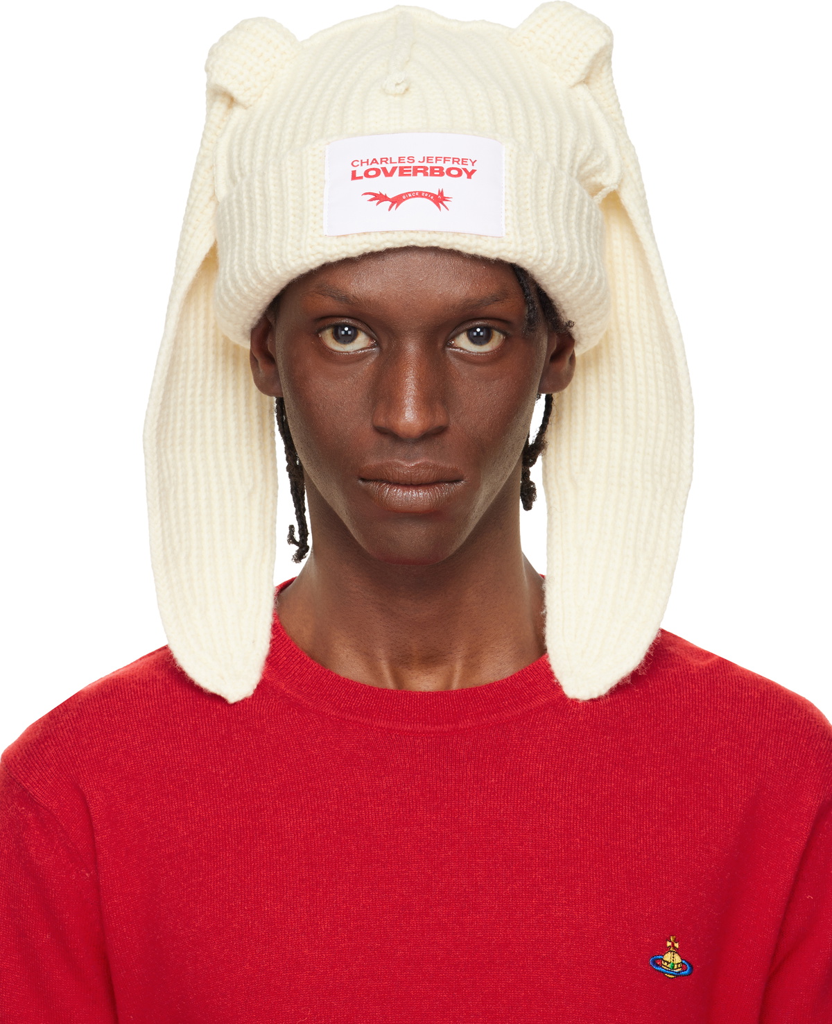 Charles Jeffrey LOVERBOY Off-White Chunky Rabbit Beanie Charles