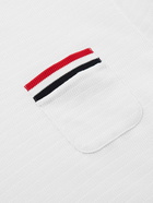 Thom Browne - Logo-Appliquéd Striped Pointelle-Knit Cotton T-Shirt - White