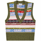 GANNI Women's Graphic Logo V-Neck Vest in Multi