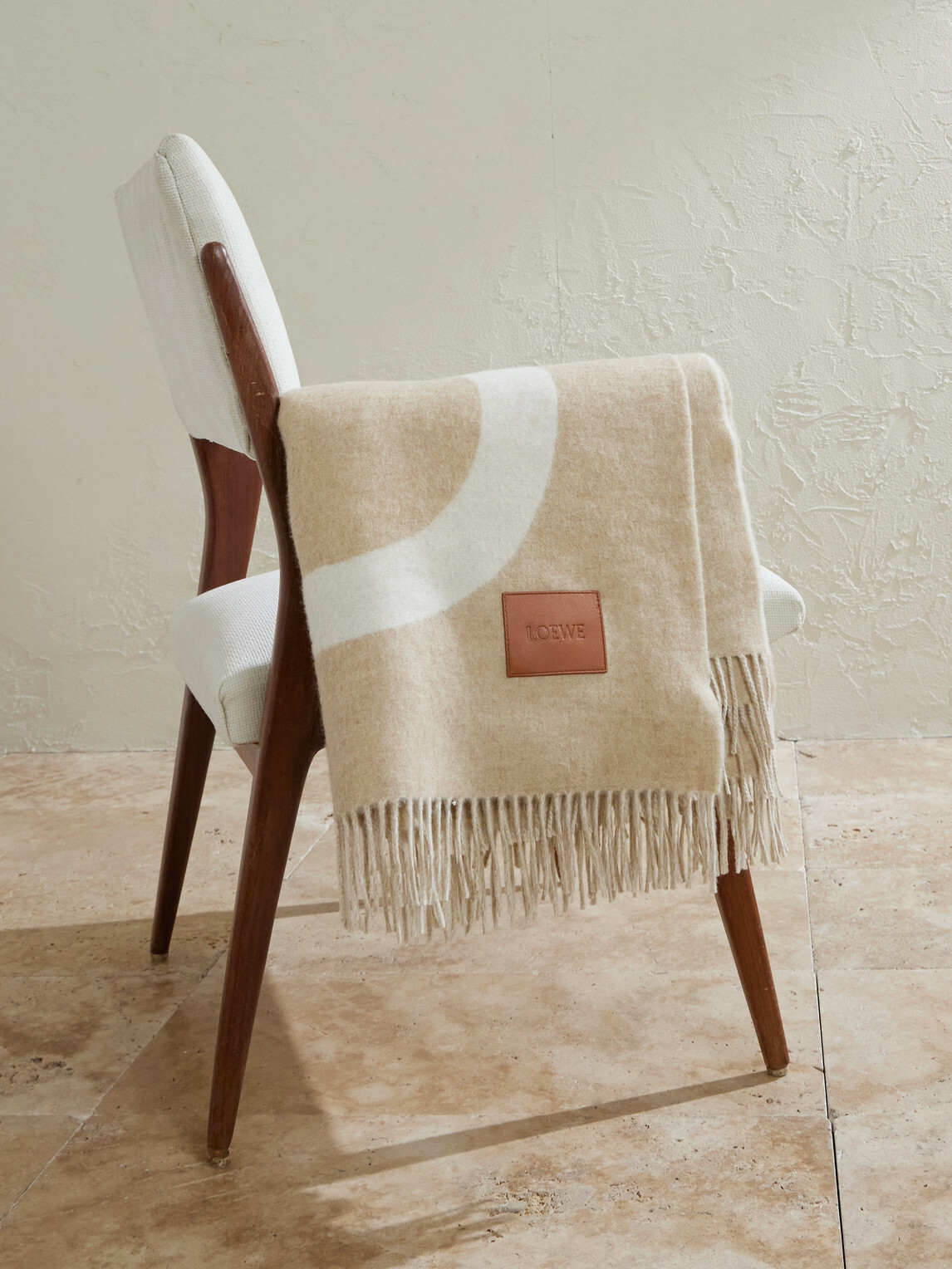 LOEWE - Anagram Leather-Appliquéd Fringed Logo-Jacquard Wool Blanket