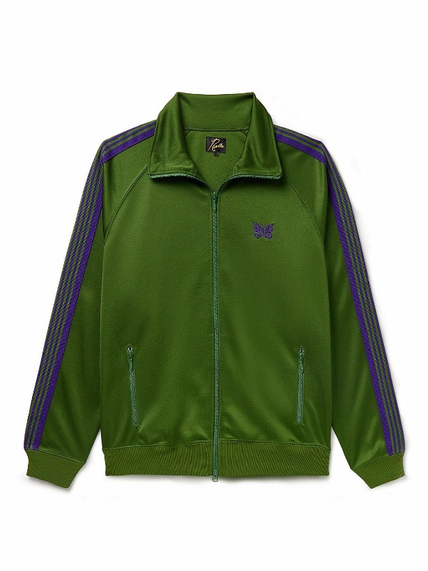 Photo: Needles - Webbing-Trimmed Logo-Embroidered Tech-Jersey Track Jacket - Green