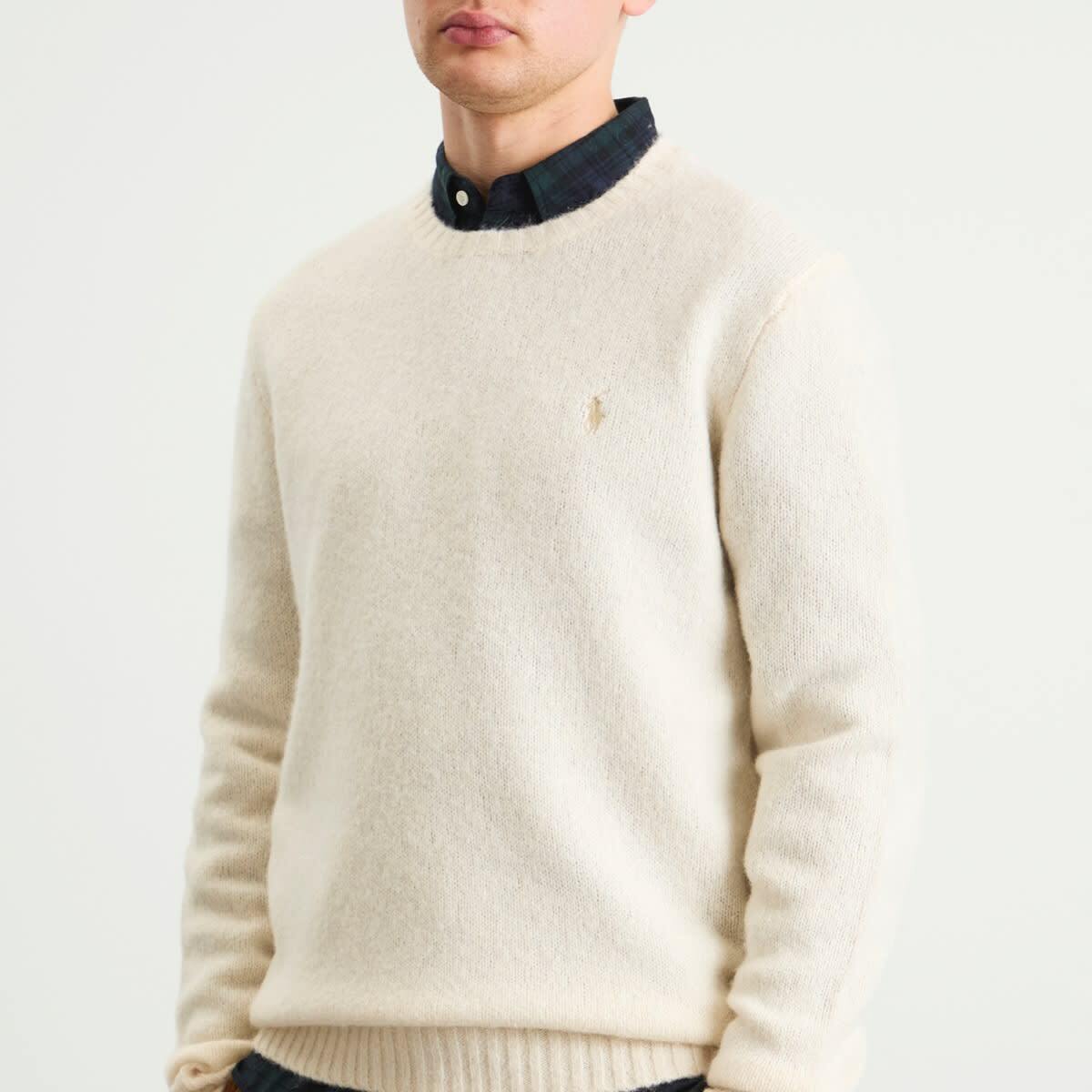 Polo Ralph Lauren Men's Brushed Shetland Knit Jumper in Cream Tonal