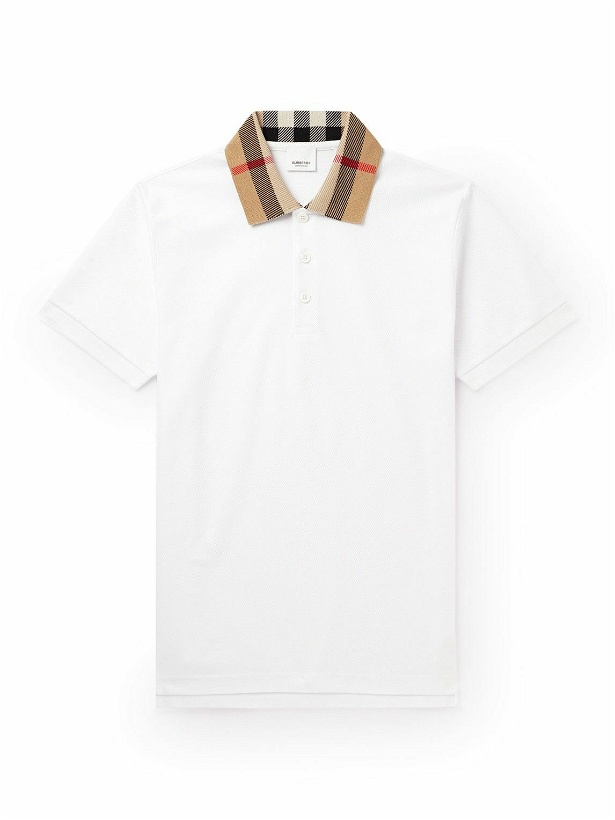 Photo: Burberry - Slim-Fit Checked Cotton-Piqué Polo Shirt - White