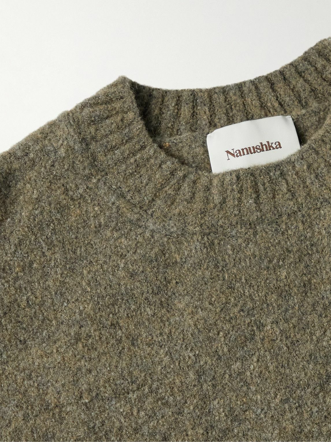 Nanushka Loki Compact Boucle Crew Neck Sweater Moss